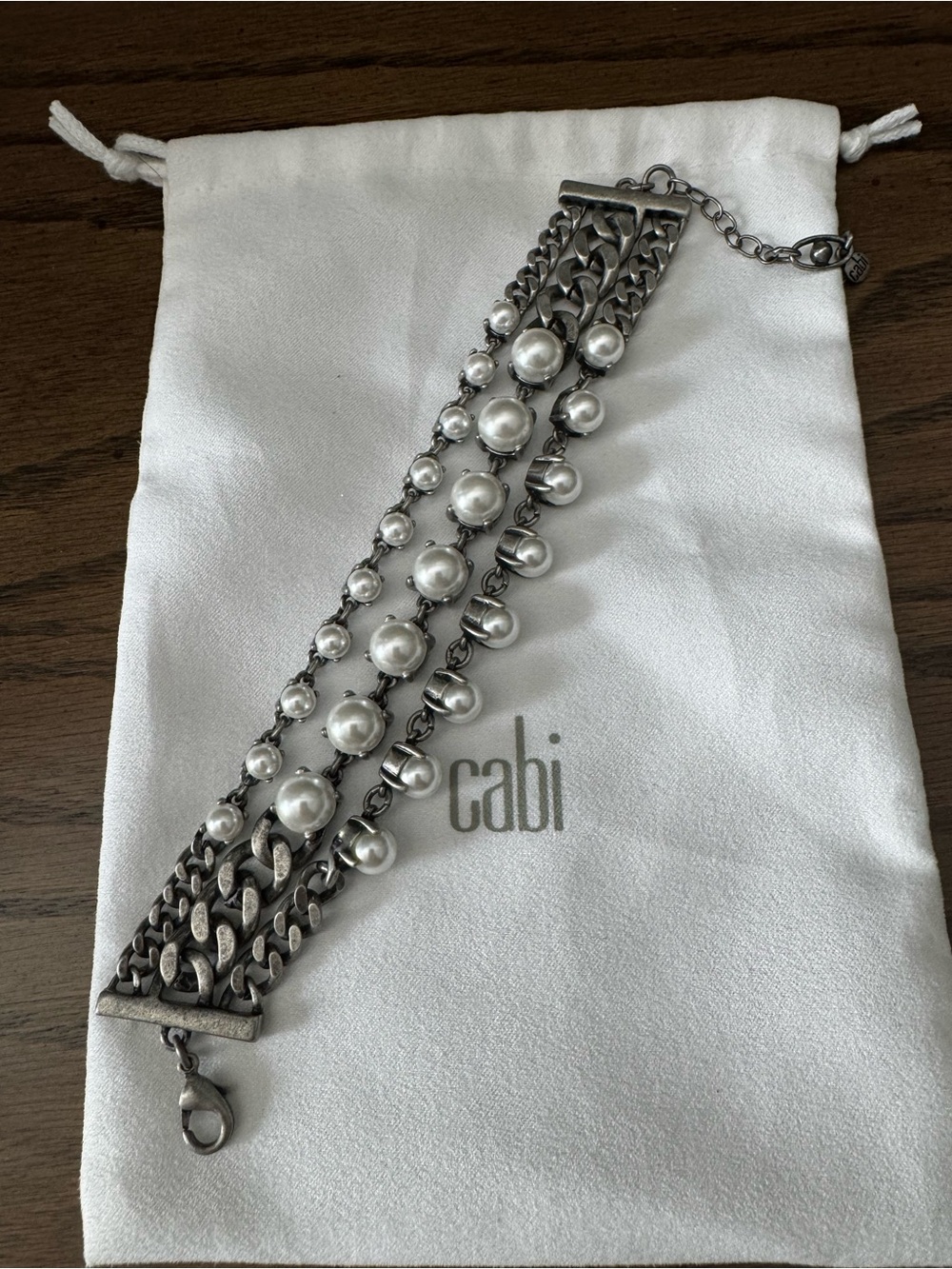 CAbi Silver Pearl Multi-Row Statement Bracelet